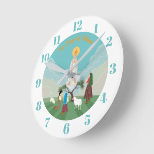 Unsere Dame von Fatima und die drei Hirten Runde Wanduhr