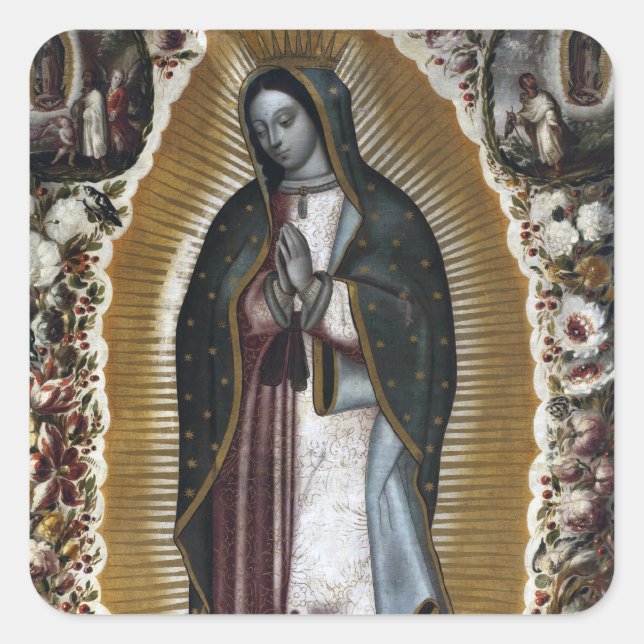 Unsere Dame von Guadalupe Antike Malerei Quadratischer Aufkleber (Vorderseite)