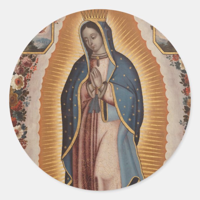 Unsere Dame von Guadalupe, Katholik Mexiko Runder Aufkleber (Vorderseite)