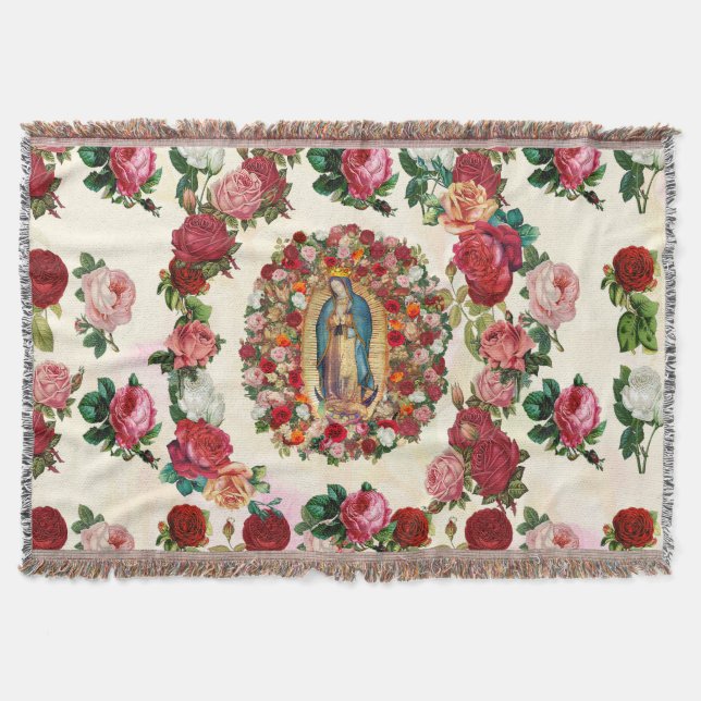 Unsere Dame von Guadalupe Rose Potpourri Decke (Vorderseite)