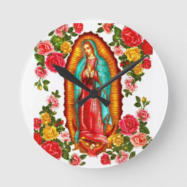 Unsere Dame von Guadalupe Runde Wanduhr (Vorderseite)