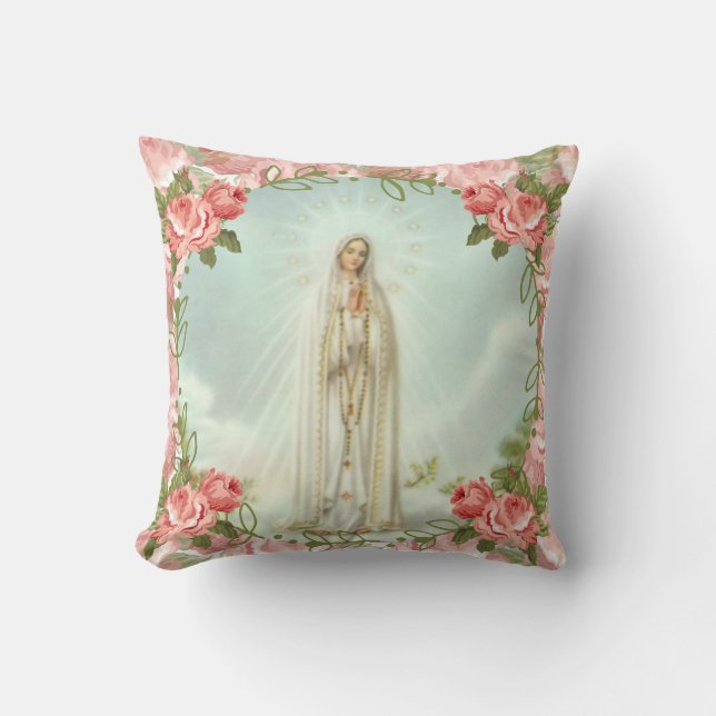 Unsere Dame von rosa Rosen Fatima Kissen (Vorderseite)