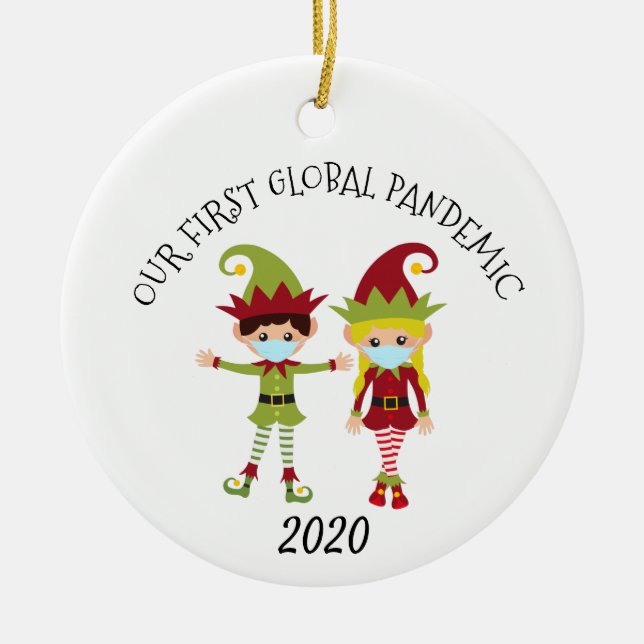 Unsere erste globale Pandemie Elf 2020 Blonde Keramik Ornament (Vorne)
