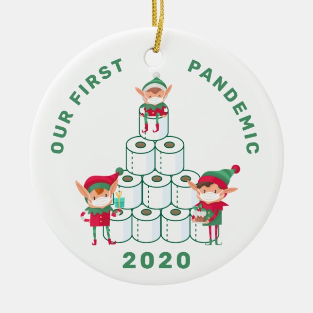Unsere erste Pandemie Elf mit Toilettenpapier Orna Keramik Ornament (Vorne)