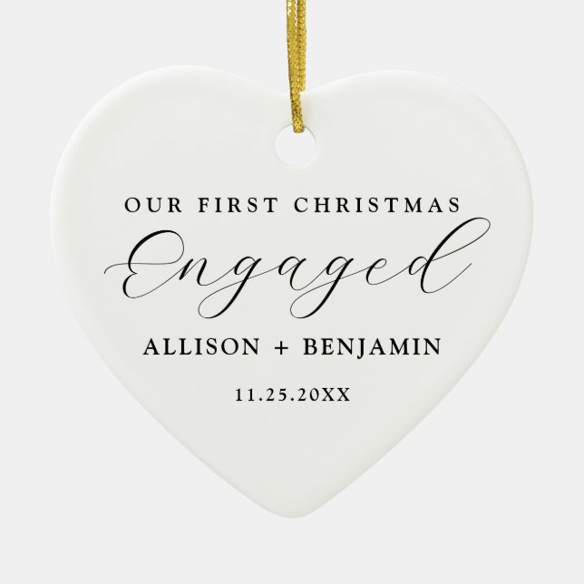 Unsere erste Verlobte Weihnachtsankündigung Keramik Ornament (Vorne)