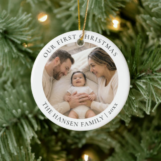 Unsere erste Weihnachts-Familienfoto-Sonderanferti Keramik Ornament