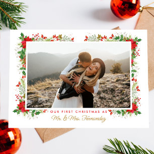 Unsere erste Weihnachts-Verheiratet-Foto-Urlaubska Mitteilungskarte
