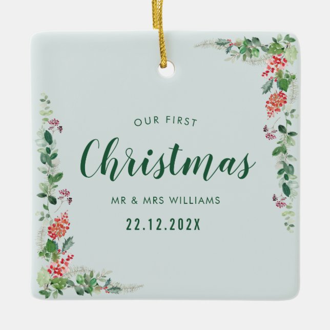 unsere erste Weihnachtsblüte Keramikornament (Vorderseite)