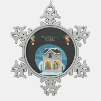 Unsere erste Weihnachtsfeier zusammen mit Familien Schneeflocken Zinn-Ornament