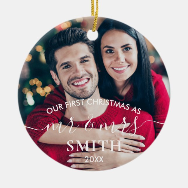 Unsere erste Weihnachtsfrau und Frau Wedding Keram Keramik Ornament (Vorne)