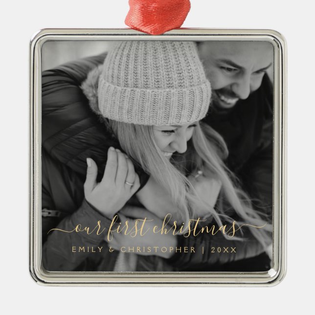 Unsere erste Weihnachtsvorlage Ornament Aus Metall (Vorne)