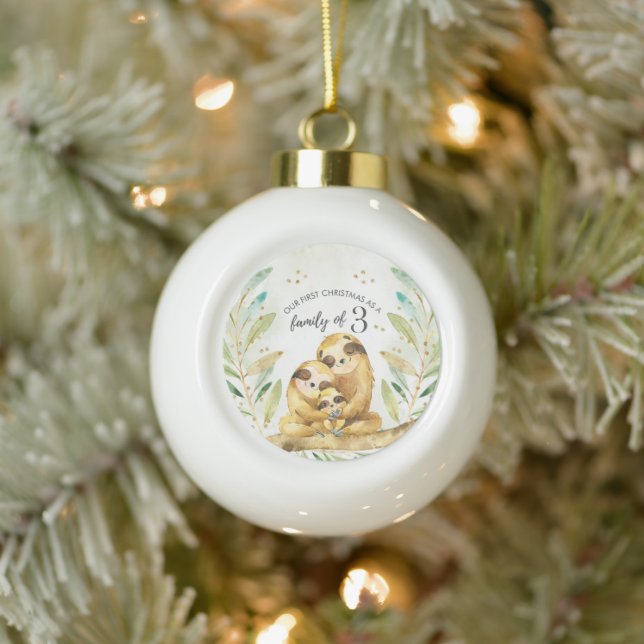 Unsere erste Weihnachtszeit als eine Familie von 3 Keramik Kugel-Ornament (Baum)
