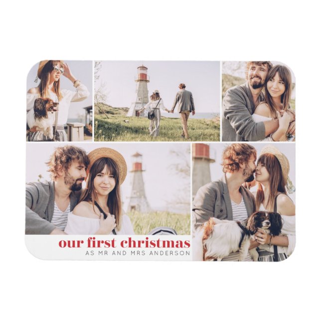 Unsere erste Weihnachtszeit Moderne FotoCollage We Magnet (Horizontal)