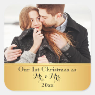 Unsere erste Weihnachtszusammen Gewohnheit Quadratischer Aufkleber