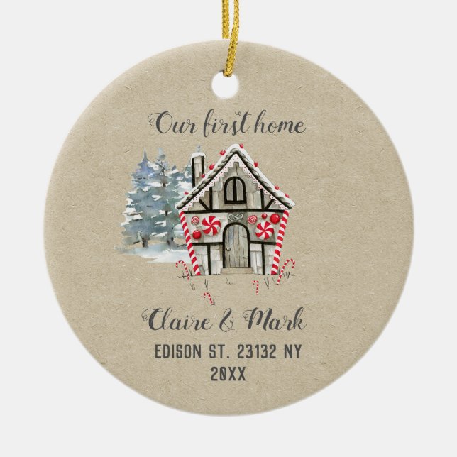 Unsere erste Zuhause rustikale Kraftzeichenschmuck Keramik Ornament (Vorne)