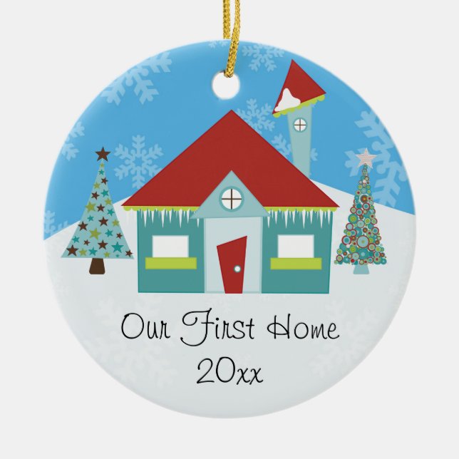Unsere erste Zuhause Weihnachten Keramikornament (Vorne)