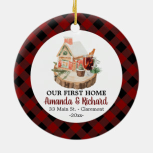 Unsere erste Zuhause Weihnachten rustikalen Flanel Keramik Ornament