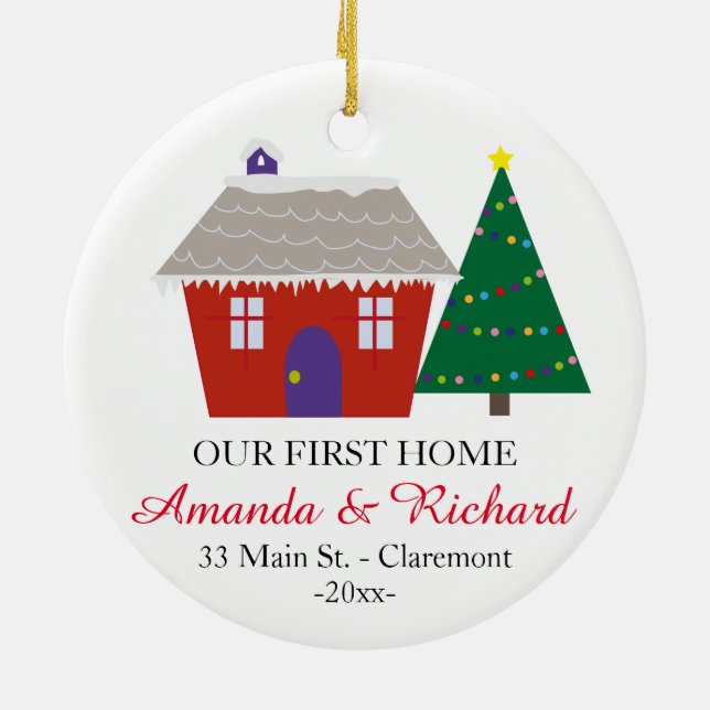 Unsere erste Zuhause Weihnachtsverzierung - rotes Keramik Ornament (Hinten)