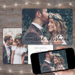 Unsere ersten Verheirateten Weihnachts-Einfache Ho Feiertagskarte<br><div class="desc">Gerne Urlaubswünsche als neuer Mr. & Mrs. Feiern Sie die Hochzeit als Neuvermählte und teilen Sie zwei Ihrer Lieblingsfotos mit dem stilvollen Foto "Unser erstes Verheiratetes Weihnachtsfest". Der gesamte Text auf dieser Vorlage ist einfach zu personalisieren, um jeden beliebigen Text, wie lustig und Verheiratet, Merrily Verheiratet, Happy Holidays, Frohen Festtage,...</div>