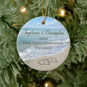 Unsere ersten Verlobten Weihnachts-Strandherzen in Keramik Ornament