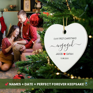 Unsere ersten Verlobten Weihnachtspaare Name und D Keramik Ornament