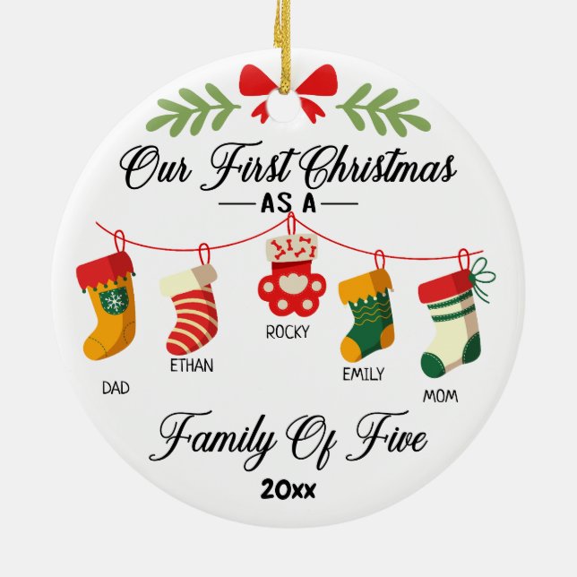 Unsere ersten Weihnachten als eine Familie von fün Keramik Ornament (Hinten)
