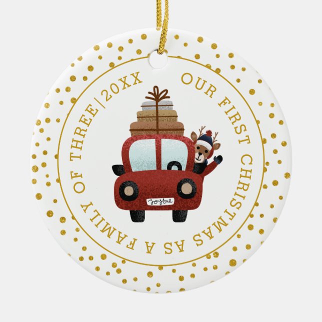 Unsere ersten Weihnachten als Eltern Auto Gold Fot Keramik Ornament (Vorne)