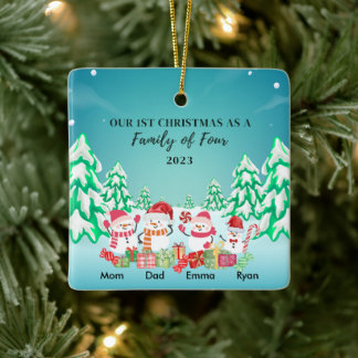 Unsere ersten Weihnachten als Familie der vier Sno Keramikornament