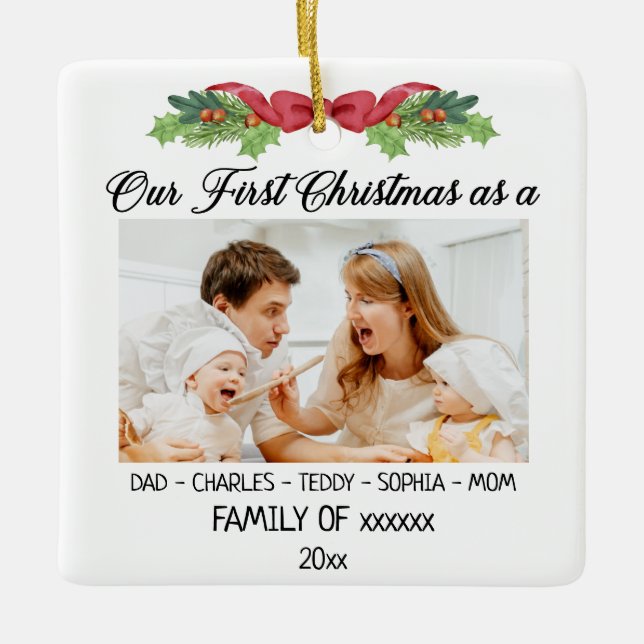 Unsere ersten Weihnachten als Familie mit maßgesch Keramikornament (Vorderseite)