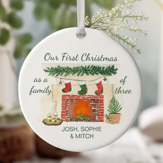 Unsere ersten Weihnachten als Familie von 3 gemütl Keramik Ornament (First Christmas as a family of 3, keepsake ornament)