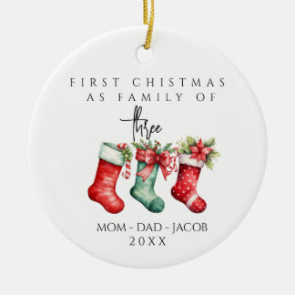 Unsere ersten Weihnachten als Familie von 3 indivi Keramik Ornament