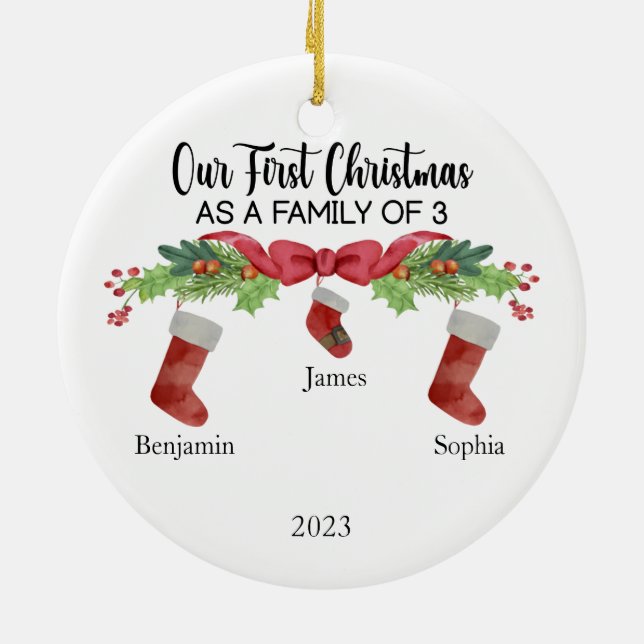 Unsere ersten Weihnachten als Familie von 3 indivi Keramik Ornament (Hinten)