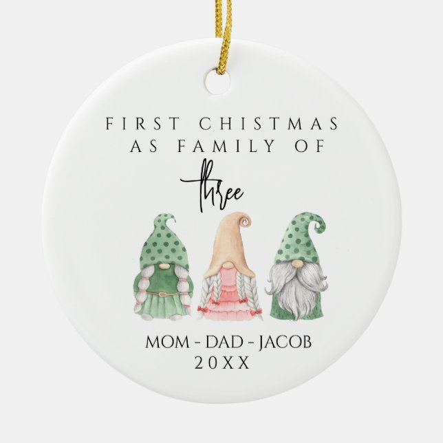 Unsere ersten Weihnachten als Familie von 3 indivi Keramik Ornament (Vorne)