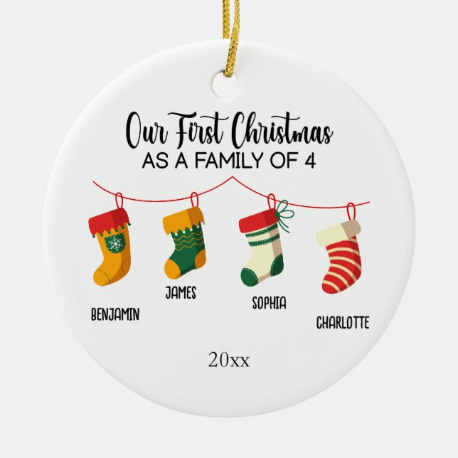 Unsere ersten Weihnachten als Familie von 4 indivi Keramik Ornament (Vorne)