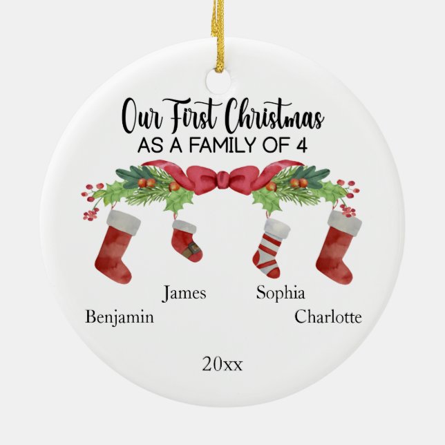 Unsere ersten Weihnachten als Familie von 4 indivi Keramik Ornament (Hinten)