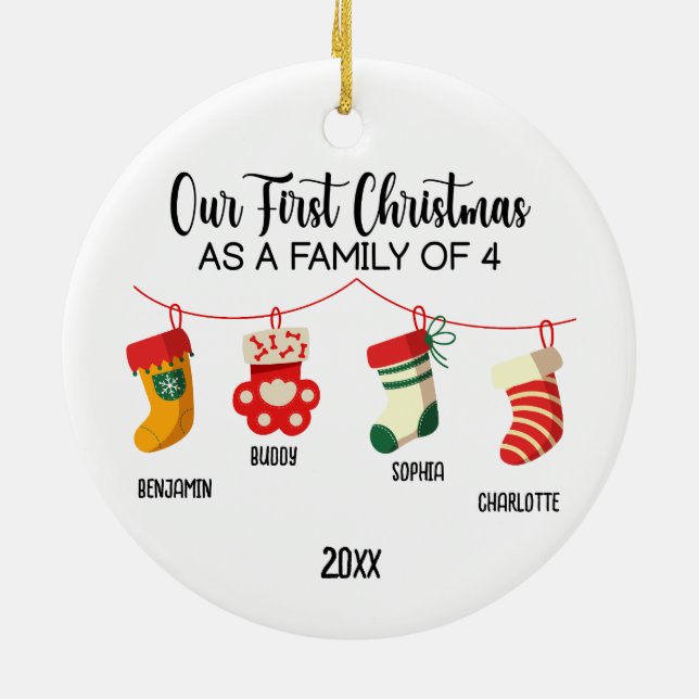 Unsere ersten Weihnachten als Familie von 4 indivi Keramik Ornament (Hinten)