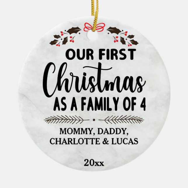 Unsere ersten Weihnachten als Familie von 4 indivi Keramik Ornament (Vorne)