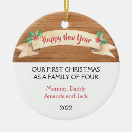 Unsere ersten Weihnachten als Familie von 4 Keramik Ornament