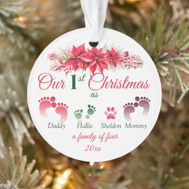 Unsere ersten Weihnachten als Familie von 4 Poinse Ornament (Baum)