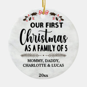 Unsere ersten Weihnachten als Familie von 5 indivi Keramik Ornament