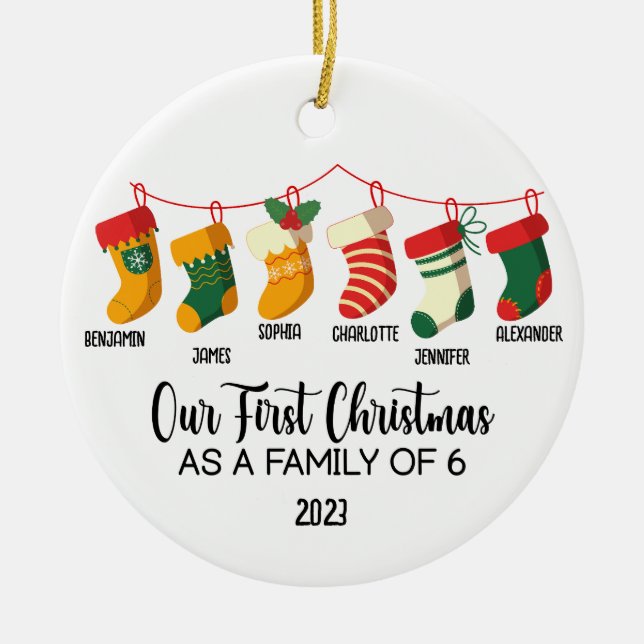 Unsere ersten Weihnachten als Familie von 6 indivi Keramik Ornament (Vorne)