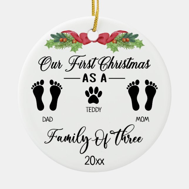 Unsere ersten Weihnachten als Familie von drei Foo Keramik Ornament (Vorne)