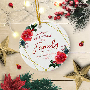 Unsere ersten Weihnachten als Familie von drei Keramik Ornament