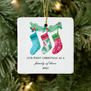 Unsere ersten Weihnachten als Familie von drei Keramikornament