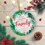 Unsere ersten Weihnachten als Familie von drei rus Keramik Ornament<br><div class="desc">Unsere ersten Weihnachten als Familie von drei Keramiken Ornament</div>