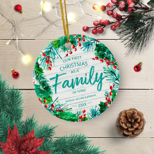 Unsere ersten Weihnachten als Familie von drei rus Keramik Ornament