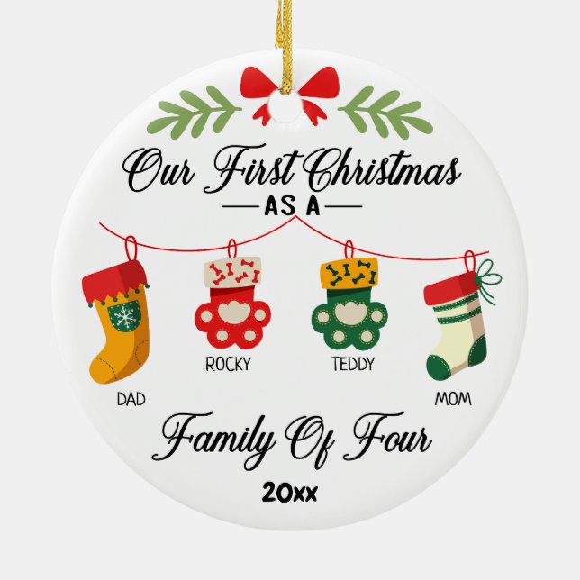 Unsere ersten Weihnachten als Familie von vier und Keramik Ornament (Hinten)