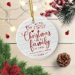 Unsere ersten Weihnachten als familiengeführtes ru Keramik Ornament<br><div class="desc">Unsere ersten Weihnachten als eine Familie rustikale Bauernhof Keramik Ornament</div>