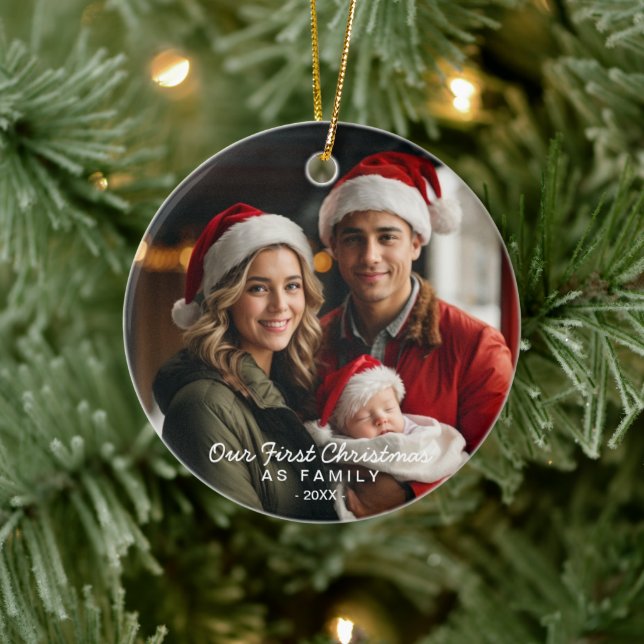 Unsere ersten Weihnachten als Foto Keramik Ornament (Baum)