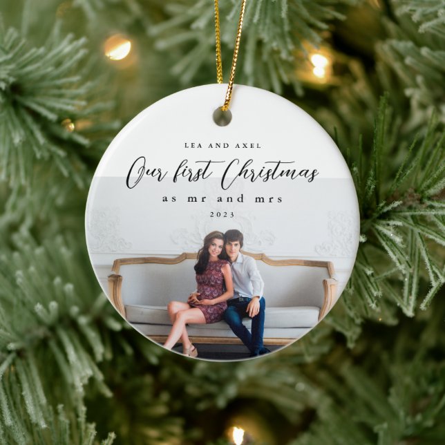Unsere ersten Weihnachten als Foto und Mr. Keramik Ornament (Baum)